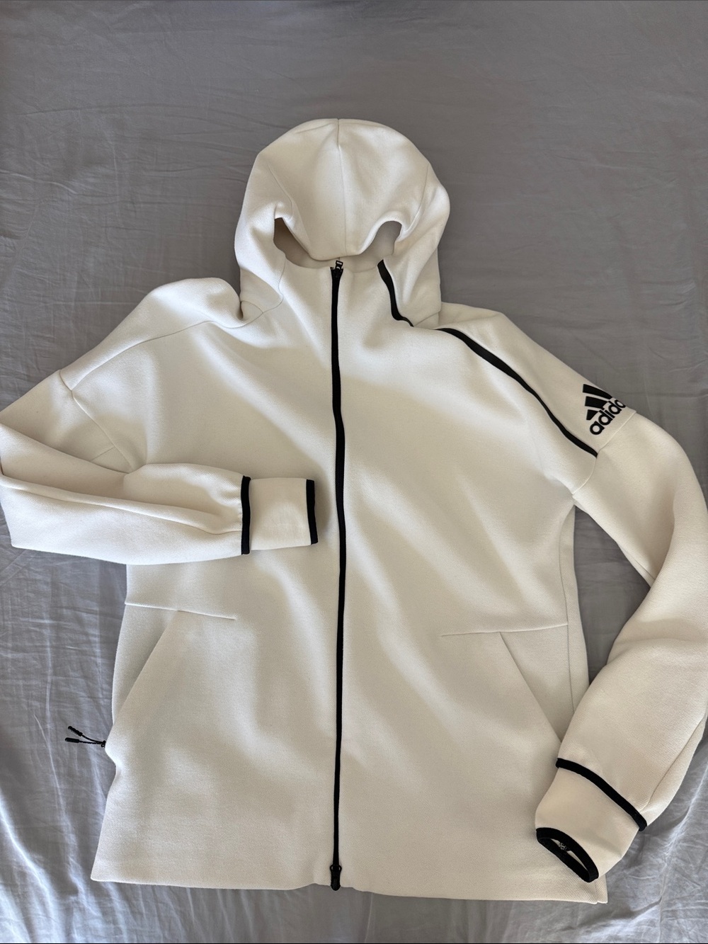 adidas White Zip Hoodie with Black Accents